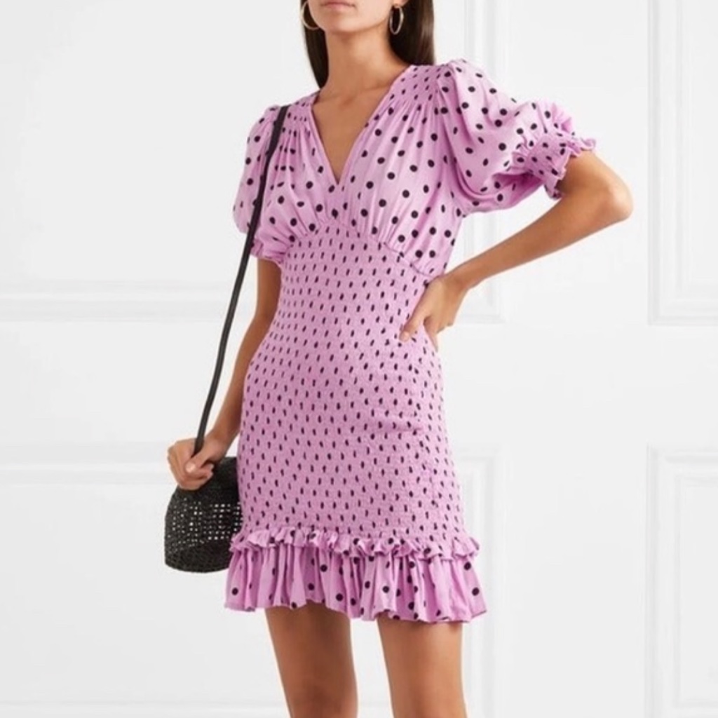 Faithfull The Brand | Margherita Mini Dress Smocked Puff Sleeve | Size 4